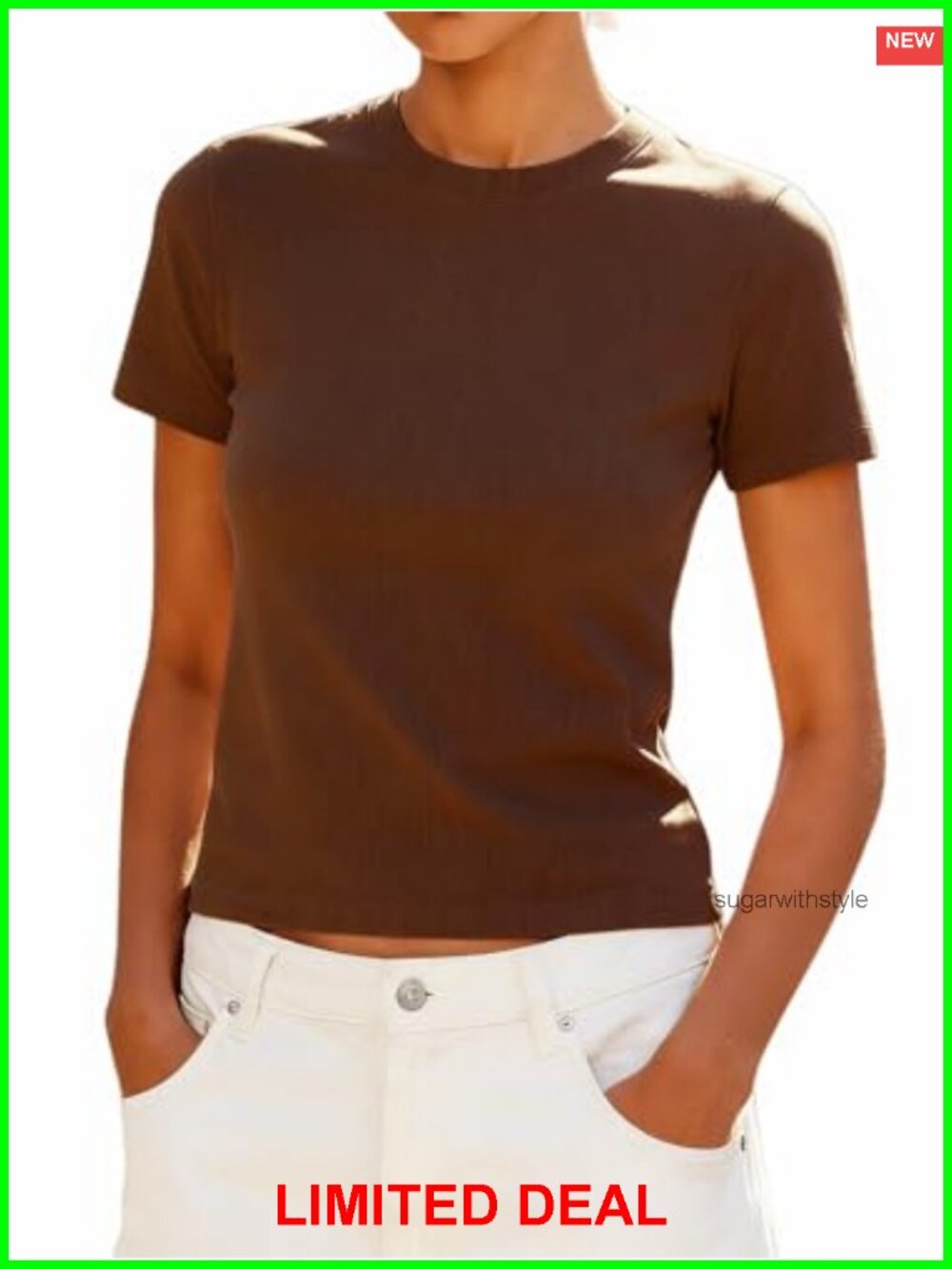 Women Cotton Blend Fitted Crop Top Crew Neck Short Sleeve Basic Tee